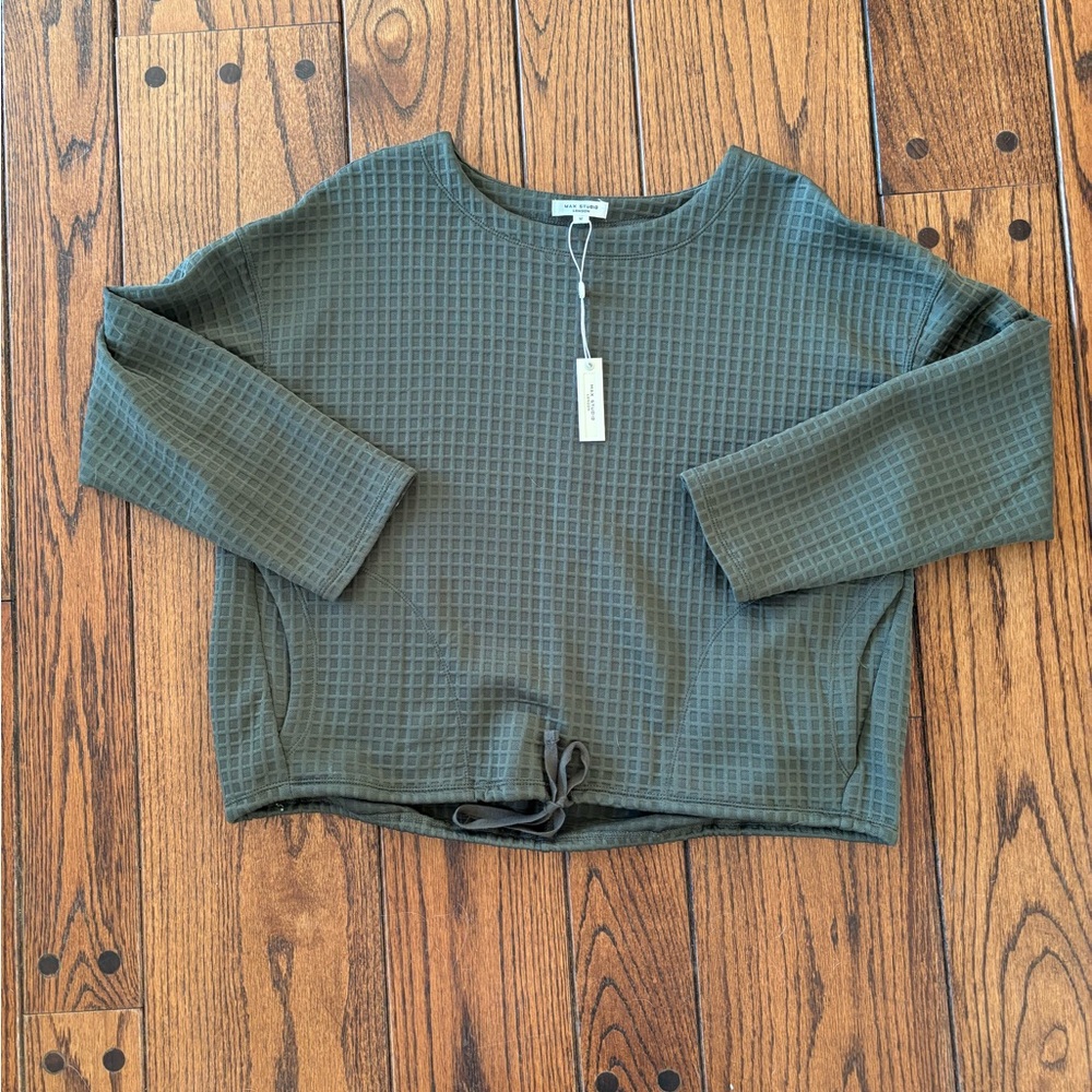 Max Studio Olive Waffle Knit Top